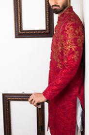 Royal Men Groom Red Sherwani
