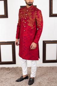Royal Men Groom Red Sherwani