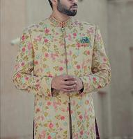Groom Coloured Flower Sherwani