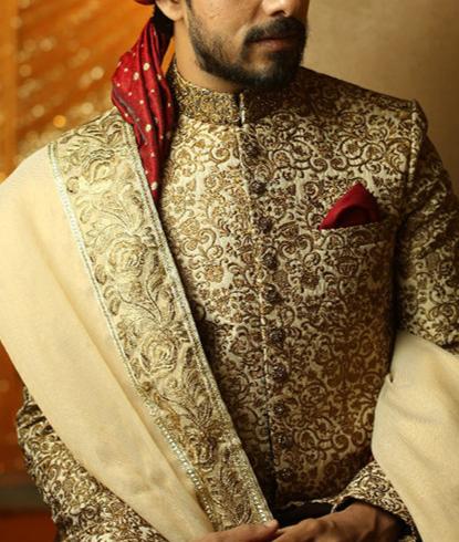 ER SH-084 Groom Sherwani Copper with Cutt Dana Work on Collar