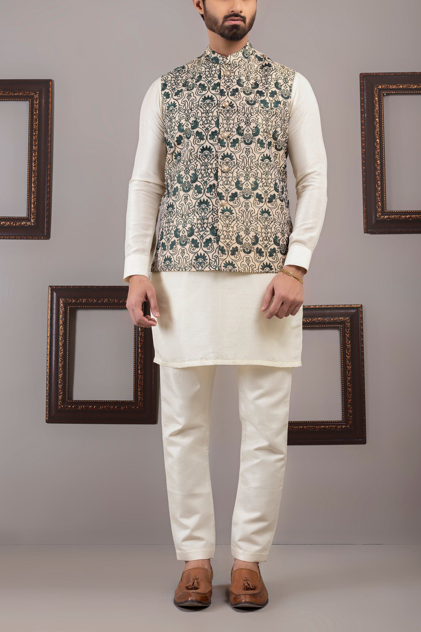 RSH Green Beige Waist Coat