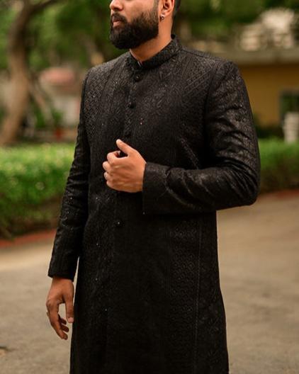 RSH 47 Black Wedding Sherwani