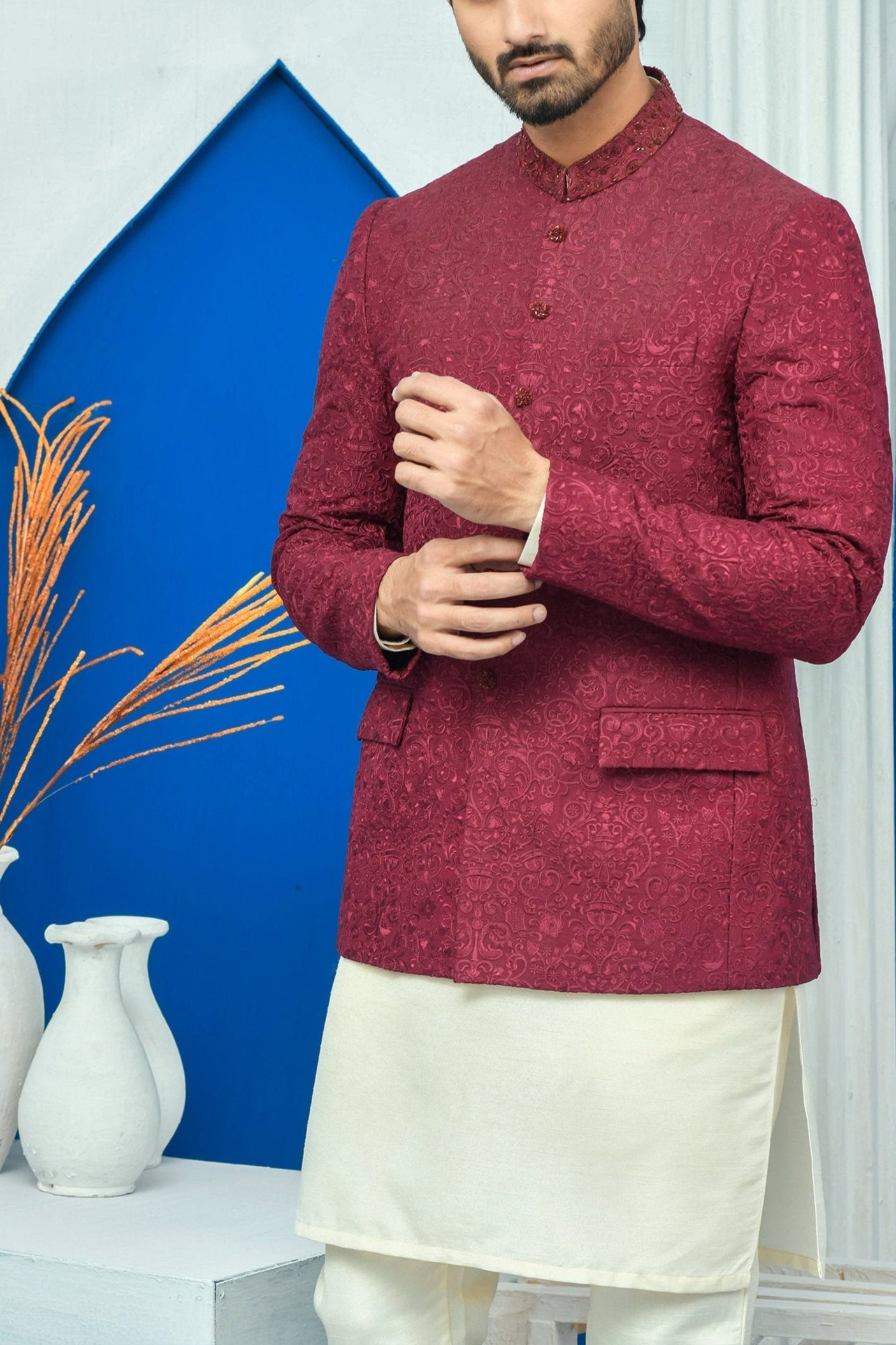 RSH 79 Maroon Prince Coat For Men