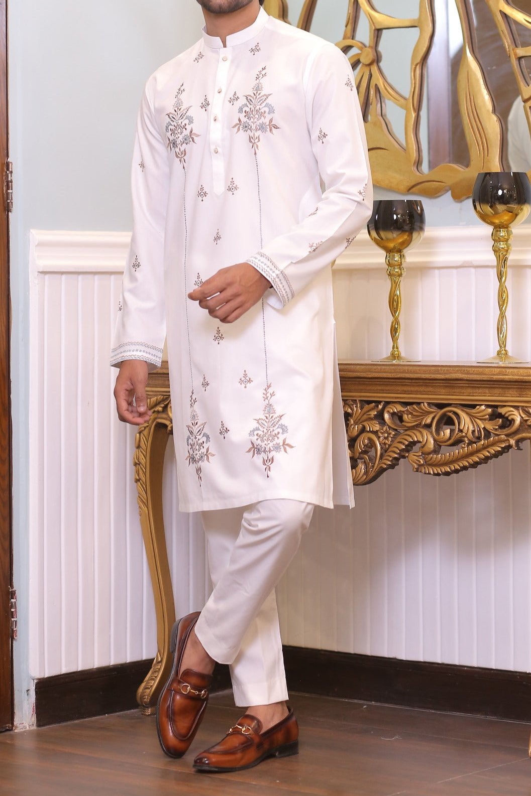 Men's White Kurta Pyjama
