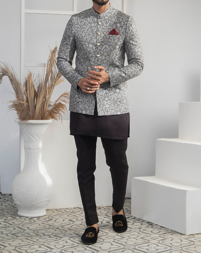 RSH 04 Silver Embroidered Prince Suit