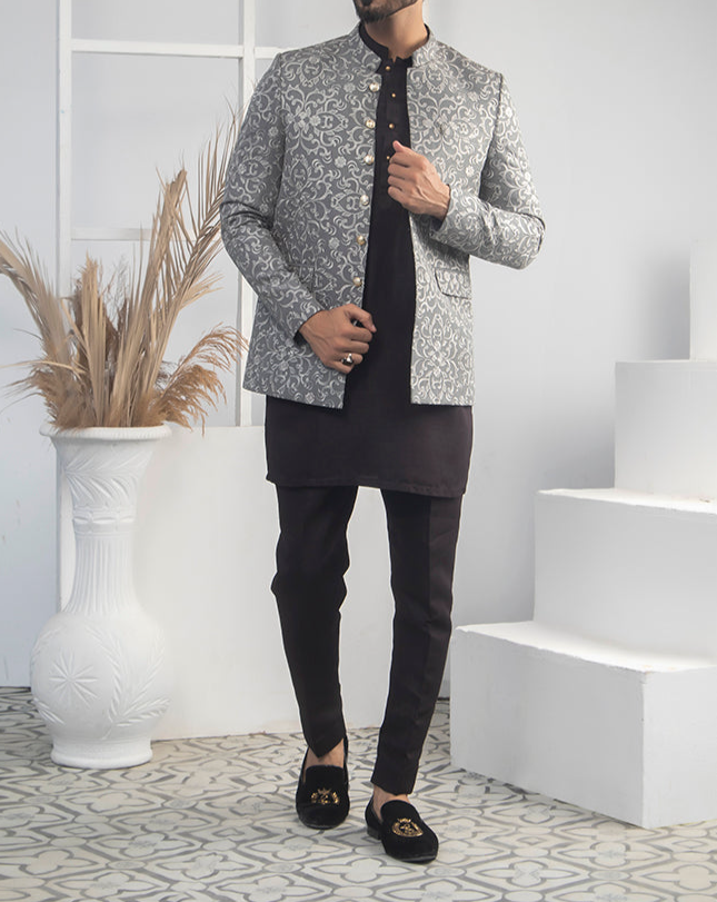RSH 04 Silver Embroidered Prince Suit