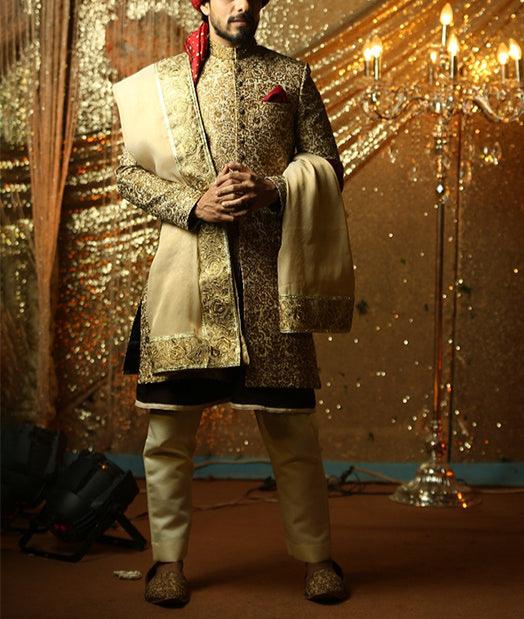ER SH-084 Groom Sherwani Copper with Cutt Dana Work on Collar
