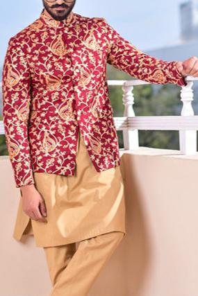 RSH 64 Maroon Prince Coat For Groom