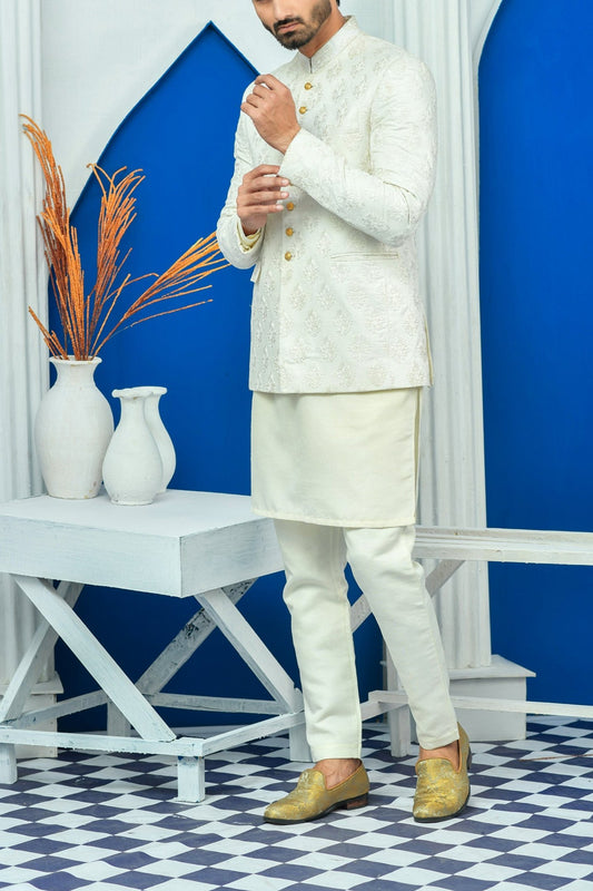 RSH 74 White Jamawar Prince Coat