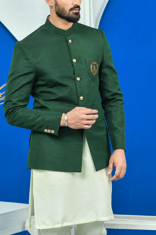 RSH 84 Green Raw Silk Prince Coat
