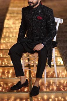 ER SH-095 Black Weddin Sherwani For Groom