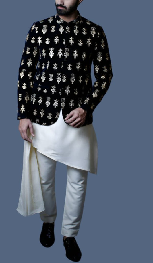 RSH 89 Gold Black Prince Coat For Wedding