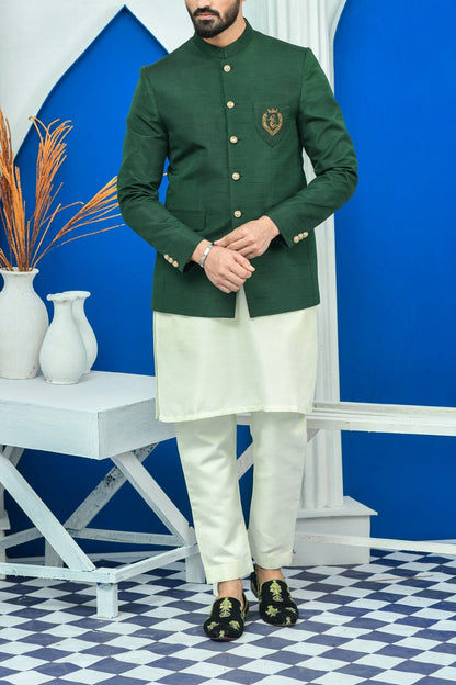 RSH 84 Green Raw Silk Prince Coat
