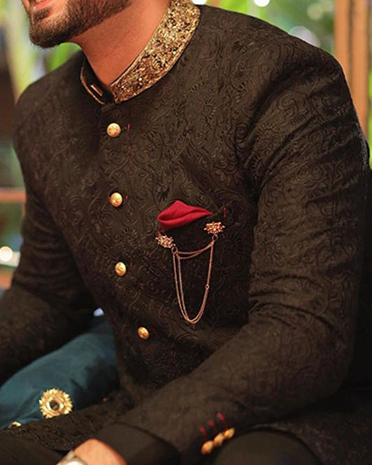 Black 49 Sherwani For Groom