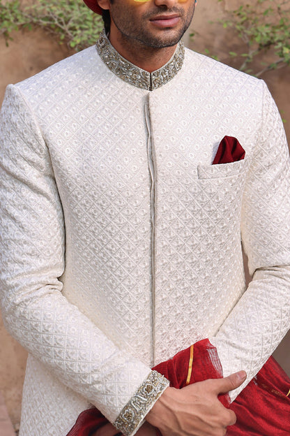 RSH SH-16 White Sherwani Of Groom