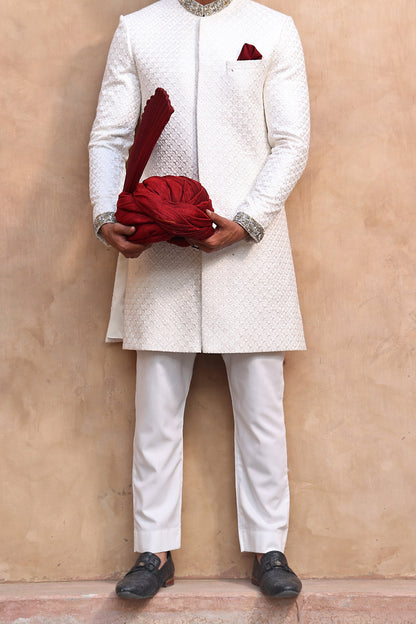 RSH SH-16 White Sherwani Of Groom