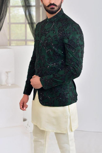 RSH Green Plus Black Embroidery Prince Coat