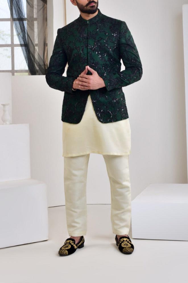 RSH Green Plus Black Embroidery Prince Coat