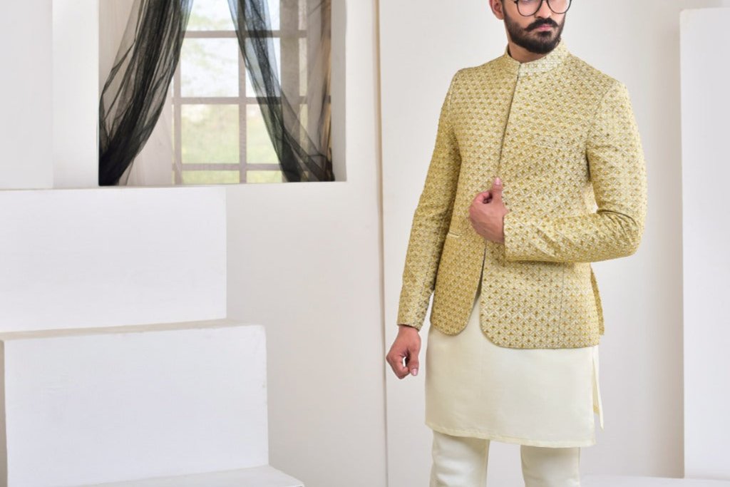 RSH 59 Golden Stone Work Prince Coat