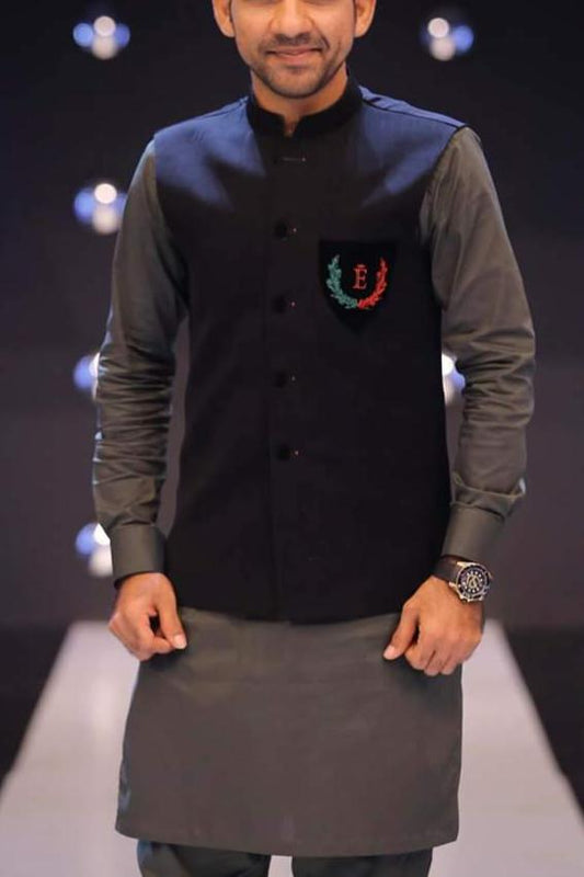 RSH Black Waist Coat For Men