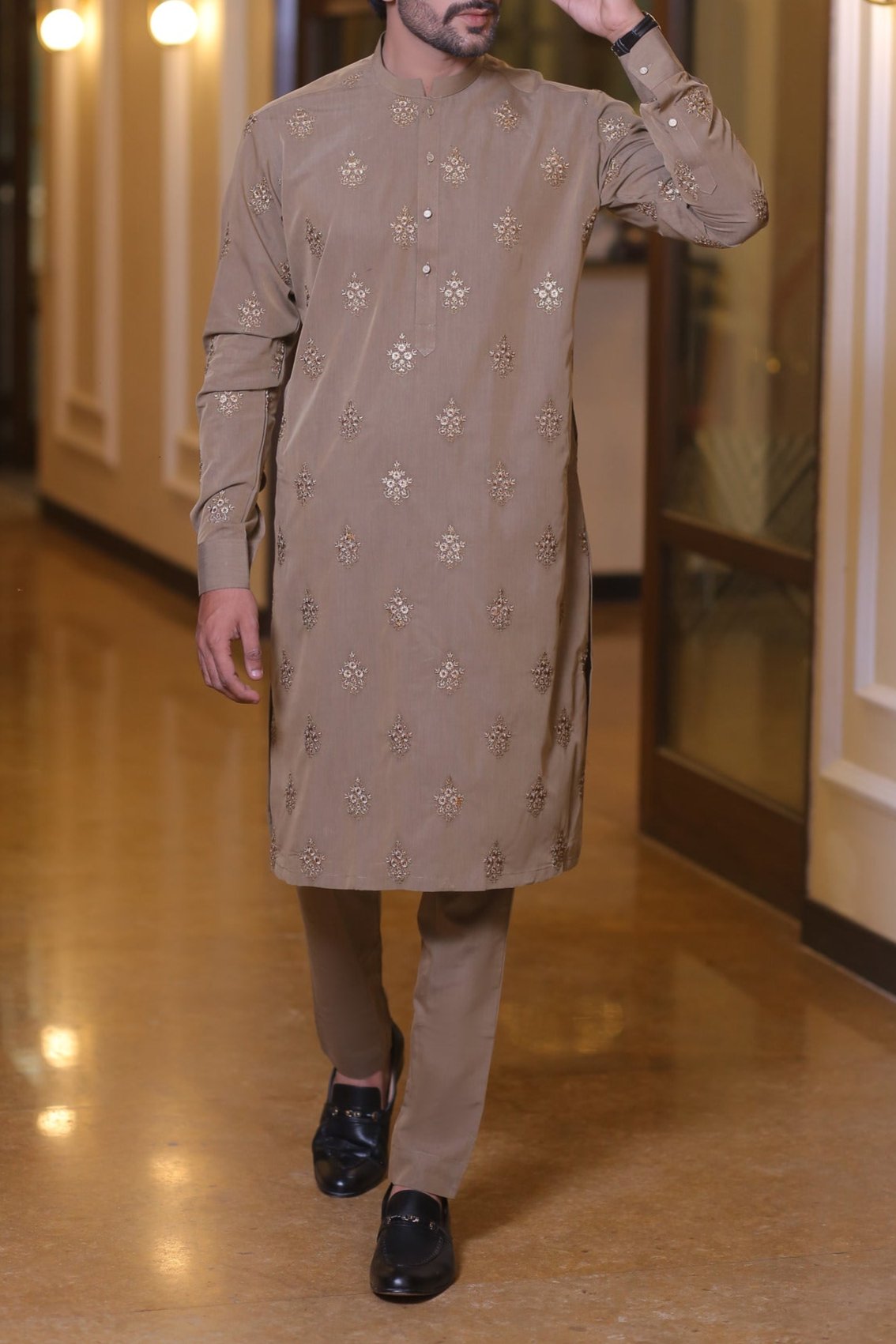 Beige Kurta Pajama For Men