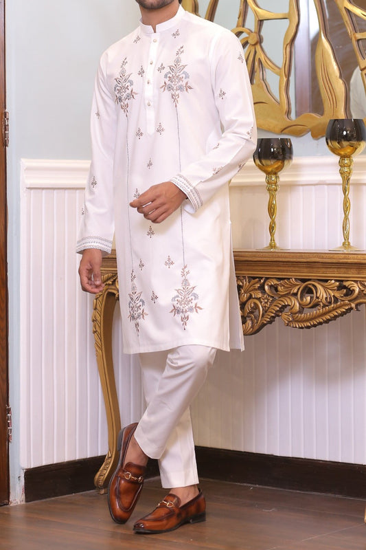 Men's White Kurta Pyjama